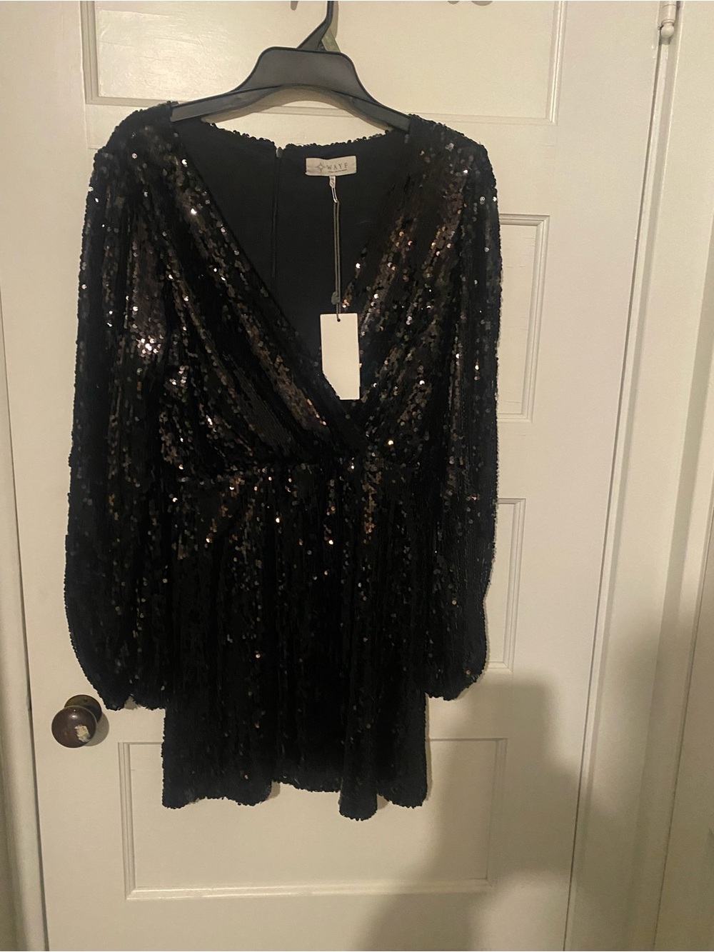 Wayf Black Sequin Wrap Tunic Top
